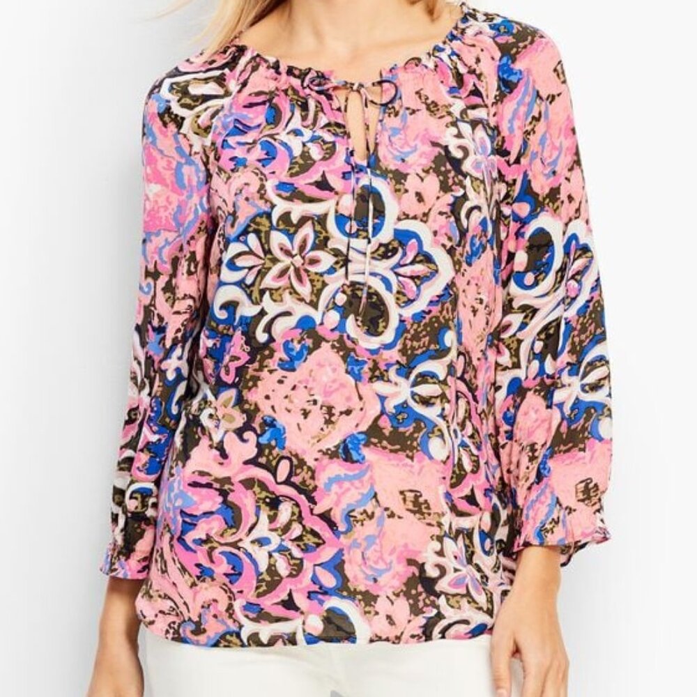 Talbots EUC Floral Tie-Neck Blouse